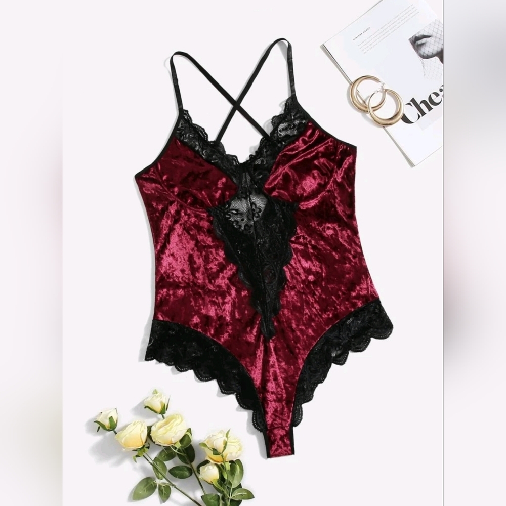Plus Lace Velvet Teddy Bodysuit